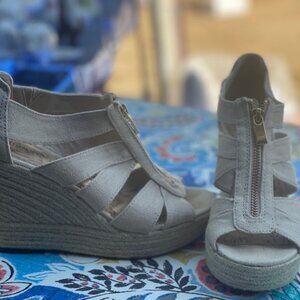 Tan Espadrille Zipper Wedge